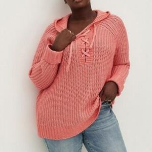 Torrid Chunky Pullover Hooded Raglan Sweater Rose Plus Size 3X